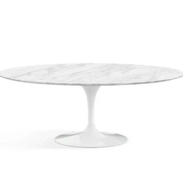 Mesa de Jantar Saarinen Oval 137x90 cm Mármore Carrara Base Branca