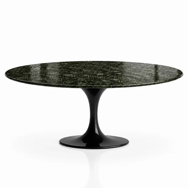 Mesa de Jantar Saarinen Oval 137x90 cm Tampo Mármore Verde Guatemala Base Laca Preta