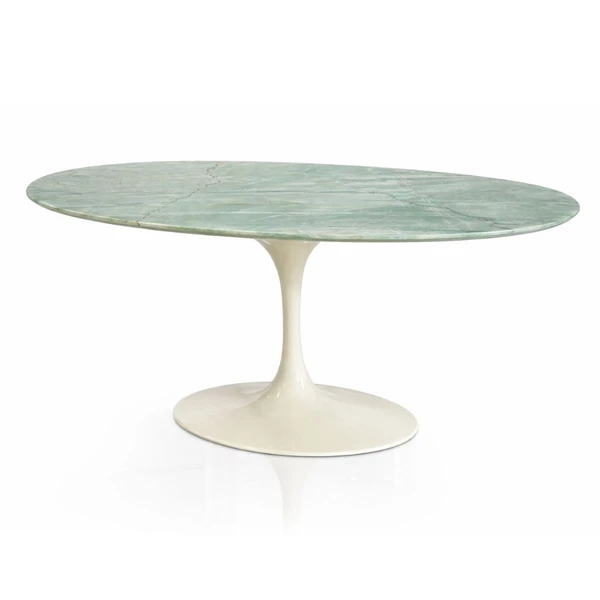 Mesa de Jantar Saarinen Oval 160x90 cm Tampo Mármore Verde Da Vinci e Base Off White