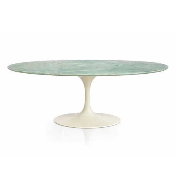Mesa de Jantar Saarinen Oval 160x90 cm Tampo Mármore Verde Da Vinci e Base Off White