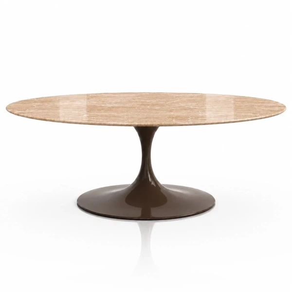 Mesa de Jantar Saarinen Oval 180x100 cm Tampo Mármore Travertino Base Laca Marrom Cacau