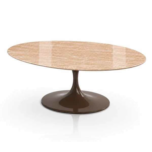 Mesa de Jantar Saarinen Oval 180x100 cm Tampo Mármore Travertino Base Laca Marrom Cacau