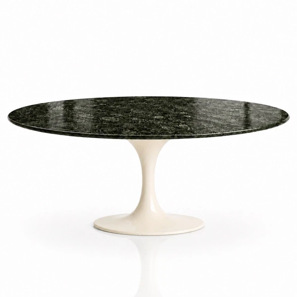 Mesa de Jantar Saarinen Oval 180x100 cm Tampo Mármore Verde Guatemala Base Laca Off White