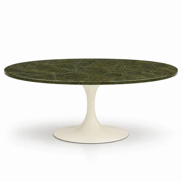 Mesa de Jantar Saarinen Oval 180x100 cm Tampo Mármore Vitória Régia Base Laca Off White