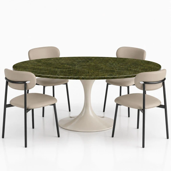 Mesa de Jantar Saarinen Oval 180x100 cm Tampo Mármore Vitória Régia Base Laca Off White