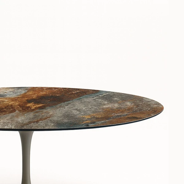 Mesa de Jantar Saarinen Oval 244x137 cm Mdf Calacata Marmorizada Estelar