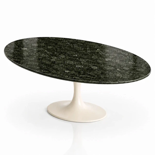Mesa de Jantar Saarinen Oval 244x137 cm Tampo Mármore Verde Guatemala Base Laca Off White