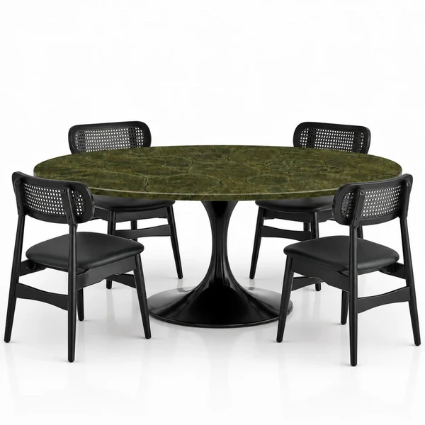 Mesa de Jantar Saarinen Oval 244x137 cm Tampo Mármore Vitória Régia Base Laca Preta
