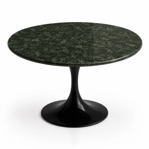 Mesa de Jantar Saarinen Redonda 100 cm Tampo Mármore Verde Guatemala Base Laca Preta