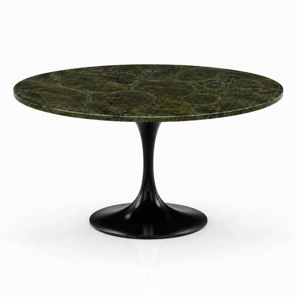 Mesa de Jantar Saarinen Redonda 100 cm Tampo Mármore Verde Vitória Régia Base Laca Preta