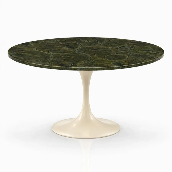 Mesa de Jantar Saarinen Redonda 110 cm Tampo Mármore Verde Vitória Régia Base Laca Off White