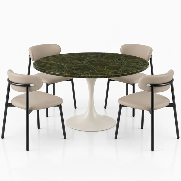 Mesa de Jantar Saarinen Redonda 110 cm Tampo Mármore Verde Vitória Régia Base Laca Off White