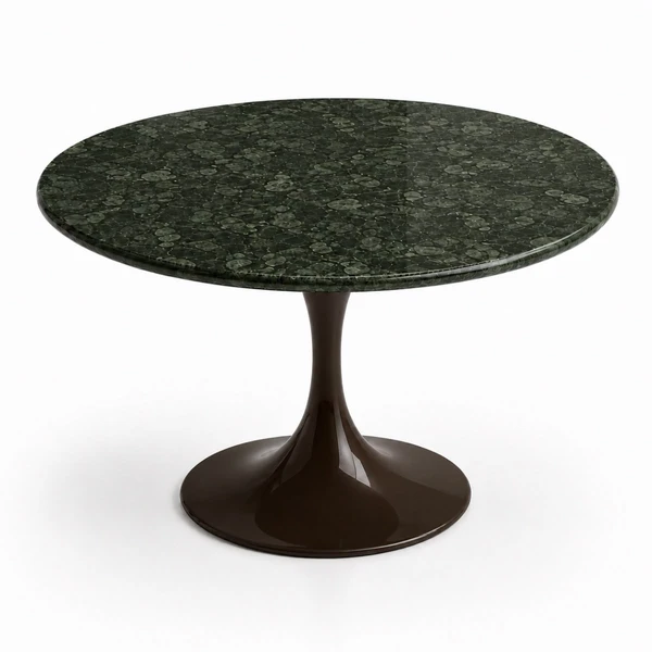 Mesa de Jantar Saarinen Redonda 160 cm Tampo Mármore Verde Guatemala Base Laca Marrom Cacau