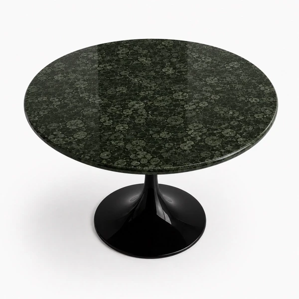 Mesa de Jantar Saarinen Redonda 80 cm Tampo Mármore Verde Guatemala Base Laca Preta