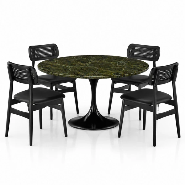 Mesa de Jantar Saarinen Redonda 80 cm Tampo Mármore Verde Vitória Régia Base Laca Preta
