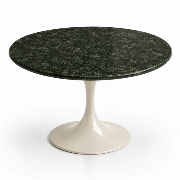 Mesa de Jantar Saarinen Redonda 90 cm Tampo Mármore Verde Guatemala Base Laca Off White