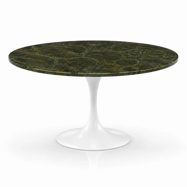 Mesa de Jantar Saarinen Redonda 90 cm Tampo Mármore Verde Vitória Régia Base Laca Branca