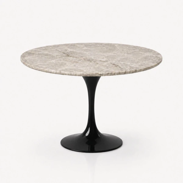 Mesa de Jantar Saarinen Redondo 110 cm Tampo Mármore Taj Mahal  Base Laca Preta