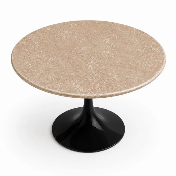 Mesa de Jantar Saarinen Redondo 120 cm Tampo Mármore Travertino Base Laca Preta