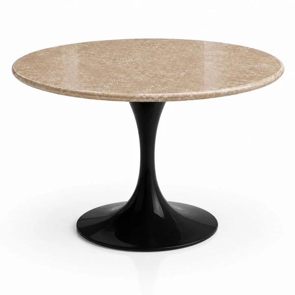 Mesa de Jantar Saarinen Redondo 120 cm Tampo Mármore Travertino Base Laca Preta