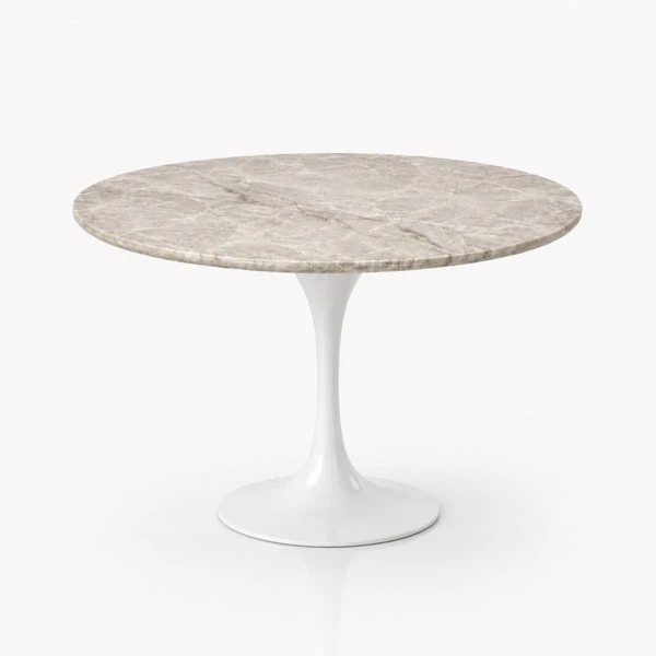 Mesa de Jantar Saarinen Redondo 130 cm Tampo Mármore Taj Mahal Base Laca Branca