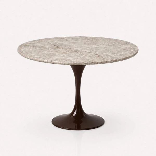 Mesa de Jantar Saarinen Redondo 160 cm Tampo Mármore Taj Mahal Base Laca Marrom Cacau