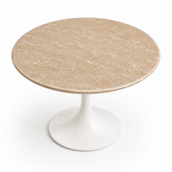Mesa de Jantar Saarinen Redondo 160 cm Tampo Mármore Travertino Base Laca Branca