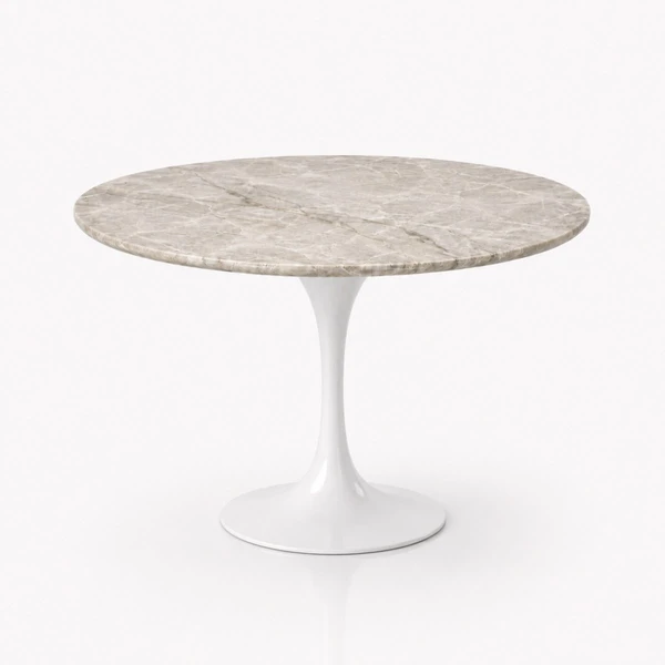 Mesa de Jantar Saarinen Redondo 80 cm Tampo Mármore Taj Mahal Base Laca Branca