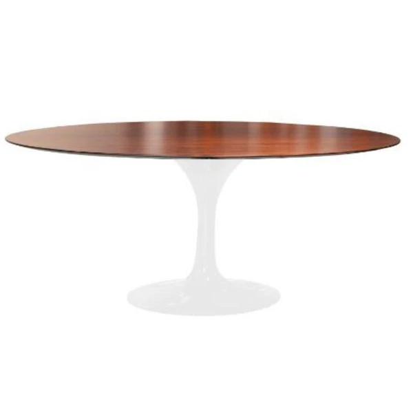 Mesa de Jantar Tulipa Saarinen Oval 160x90 cm Tampo Imbuia Base Branca