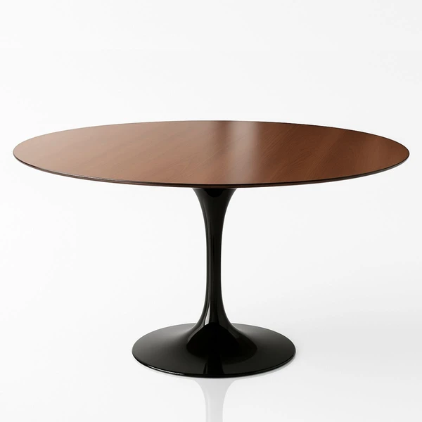 Mesa de Jantar Tulipa Saarinen Redonda 100 cm Tampo Imbuia Base Preta