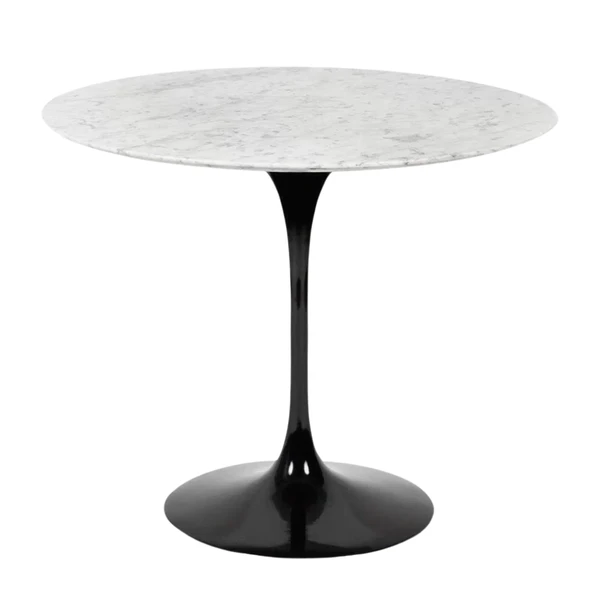 Mesa de Jantar Tulipa Saarinen Redonda 110 cm Mármore Carrara Base Preta
