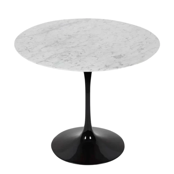Mesa de Jantar Tulipa Saarinen Redonda 110 cm Mármore Carrara Base Preta
