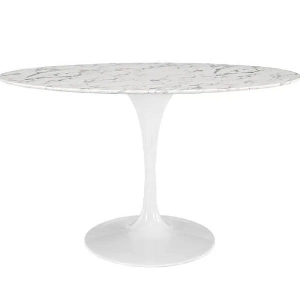 Mesa de Jantar Tulipa Saarinen Redonda 90 cm Mármore Carrara Base Branca