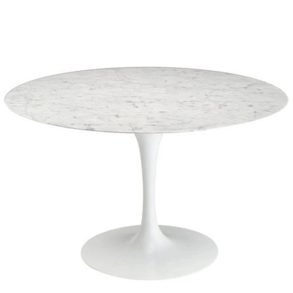 Mesa de Jantar Tulipa Saarinen Redonda 90 cm Mármore Carrara Base Branca