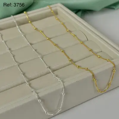 COLAR BOLINHAS LISAS CORRENTE VENEZIANA 50CM BANHO OURO 18K