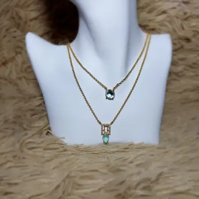 COLAR DUPLO COM PEDRA REDON. PING. FILHO COM ZIRCONIA BANHO OURO 18K