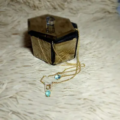 COLAR DUPLO COM PEDRA REDON. PING. FILHO COM ZIRCONIA BANHO OURO 18K
