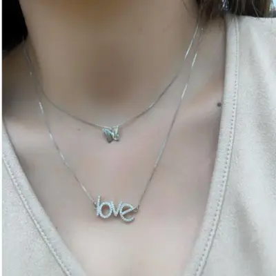 COLAR LOVE COM ZIRCÔNIA CRISTAL OURO 18K/RODIO BRANCO