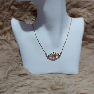 COLAR OLHO GREGO COM PEDRARIA E ZIRCONIA COLORIDA BANHO 18K