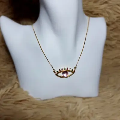 COLAR OLHO GREGO COM PEDRARIA E ZIRCONIA COLORIDA BANHO 18K