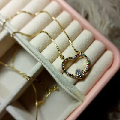 COLAR PINGENTE CORACAO COM ZIRCONIA COLORIDA OURO 18K