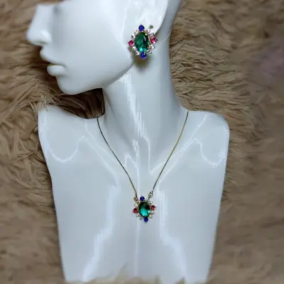 CONJUNTO PEDRA OVAL COM ZIRCONIA COLORIDA EM VOLTA BANHO OURO 18K