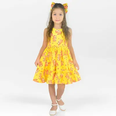Vestido Infantil Capivara Charmosa Amarelo Mini Fashionista