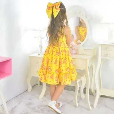 Vestido Infantil Capivara Charmosa Amarelo Mini Fashionista