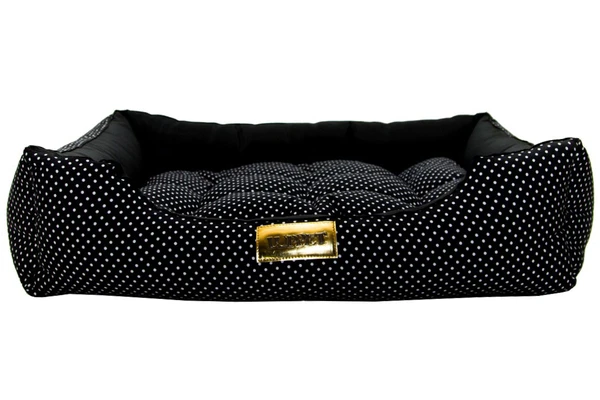 Cama Retangular para Cachorro ou Gato Luppet Luxo Preto Bolinhas Tamanho:G (LP90