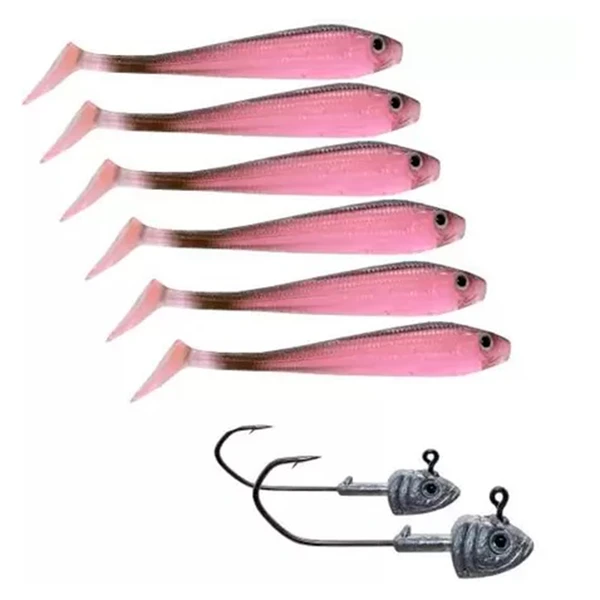 ISCA ARTIFICIAL SOFT BAIT W187 DE SILICONE 6 UNIDADES E 2 JIGS COR ISCA:Rosa