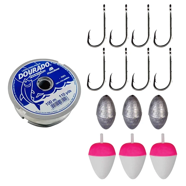 KIT DE PESCA PARA TILÁPIA COM ANZOL LINHA BOIA E CHUMBO