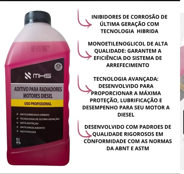 Aditivo Para Radiador para Motores Diesel 01 LT Pronto Uso Hibrido