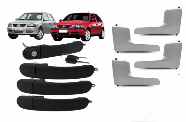 Kit Maçanetas Externas + Internas Gol / Parati G3 G4 04 Portas .Prata