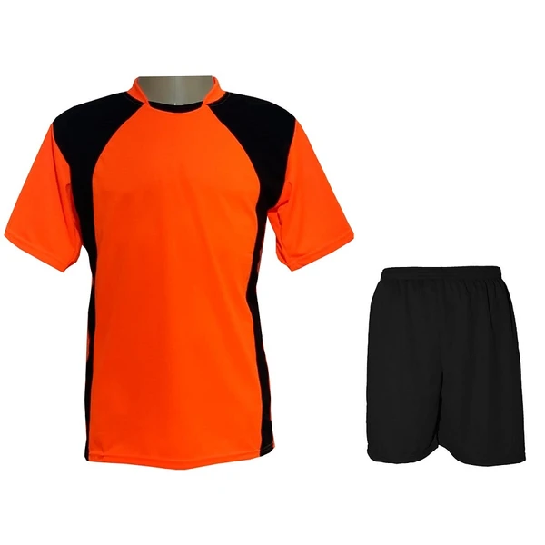 Uniforme Esportivo 20 Camisas Laranja/Preto e Calções Pretos